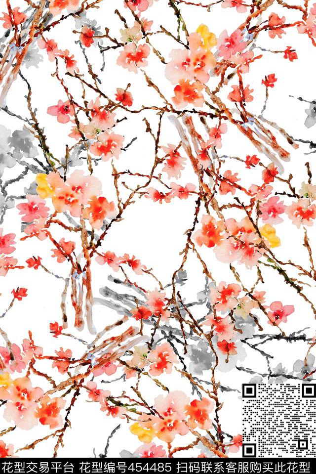 时尚清爽手绘小花女装衬衫裙小花流行时尚花等数码印花华亿平台下载（图片编号: 454485） - 瓦栏（Walan）
