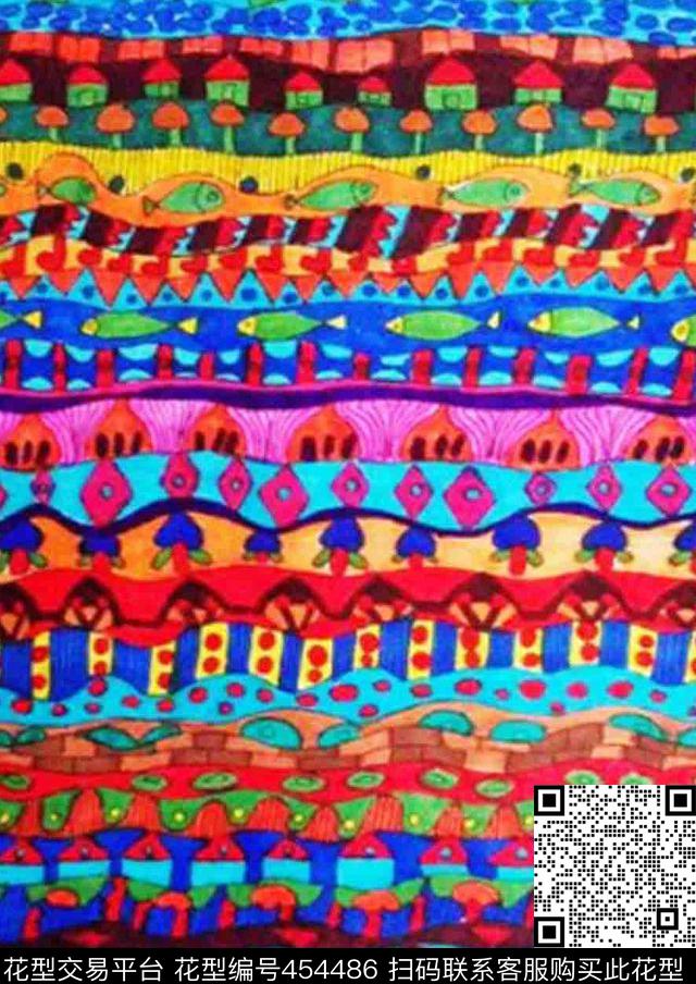 民族风抽象几何图案数码印花华亿平台下载（图片编号: 454486） - 瓦栏（Walan）