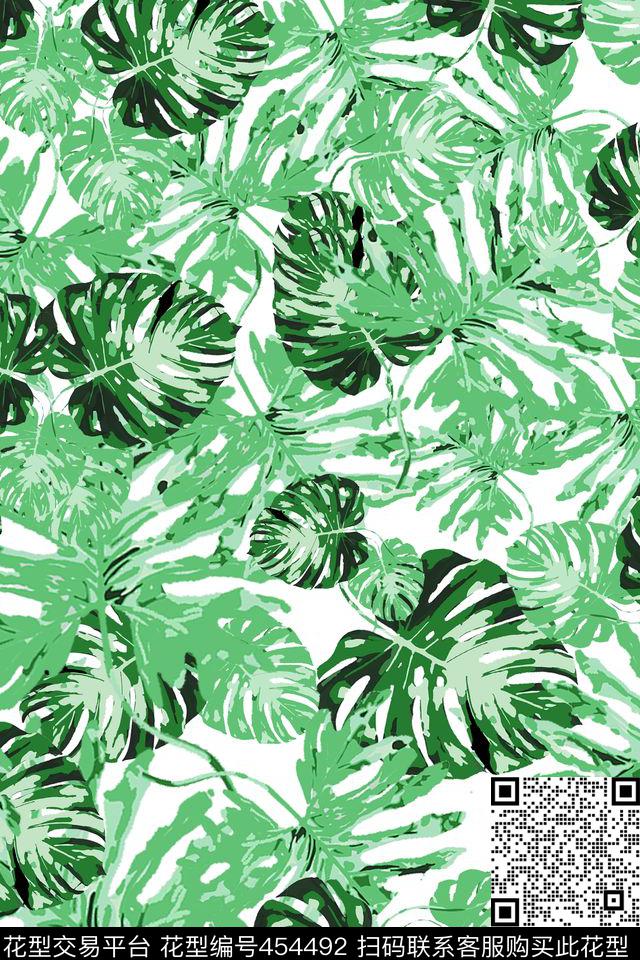 热带风情树叶绿色传统印花华亿平台下载（图片编号: 454492） - 瓦栏（Walan）