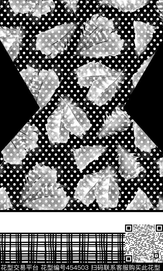 几何黑白线条水彩羽毛波点传统印花华亿平台下载（图片编号: 454503） - 瓦栏（Walan）