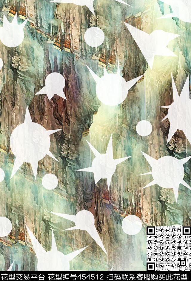 潮流时尚复古插画山数码印花华亿平台下载（图片编号: 454512） - 瓦栏（Walan）