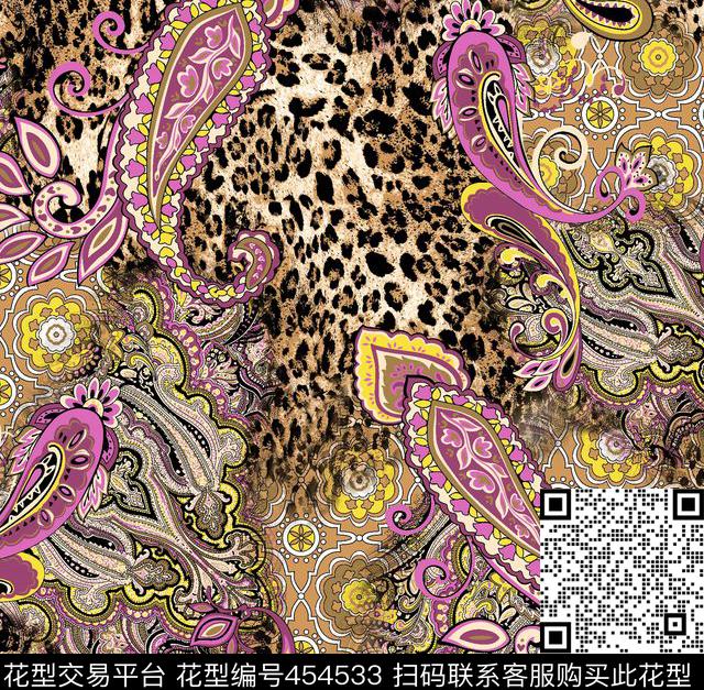 豹纹传统复古数码印花华亿平台下载（图片编号: 454533） - 瓦栏（Walan）