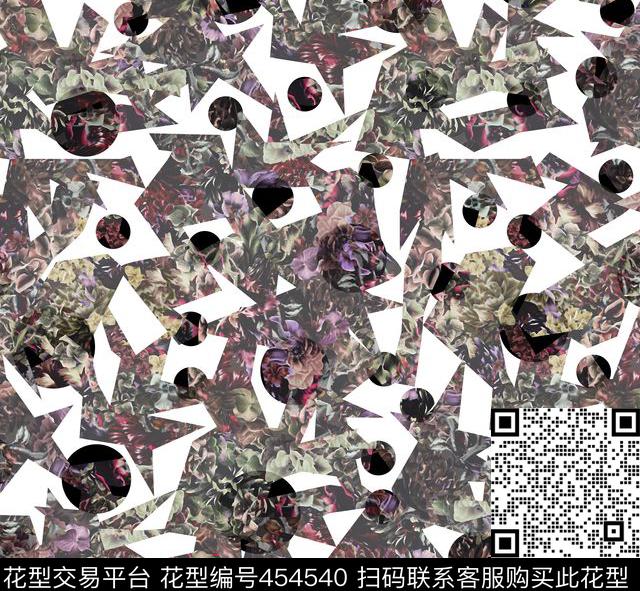 时尚抽象花卉几何拼接数码印花华亿平台下载（图片编号: 454540） - 瓦栏（Walan）
