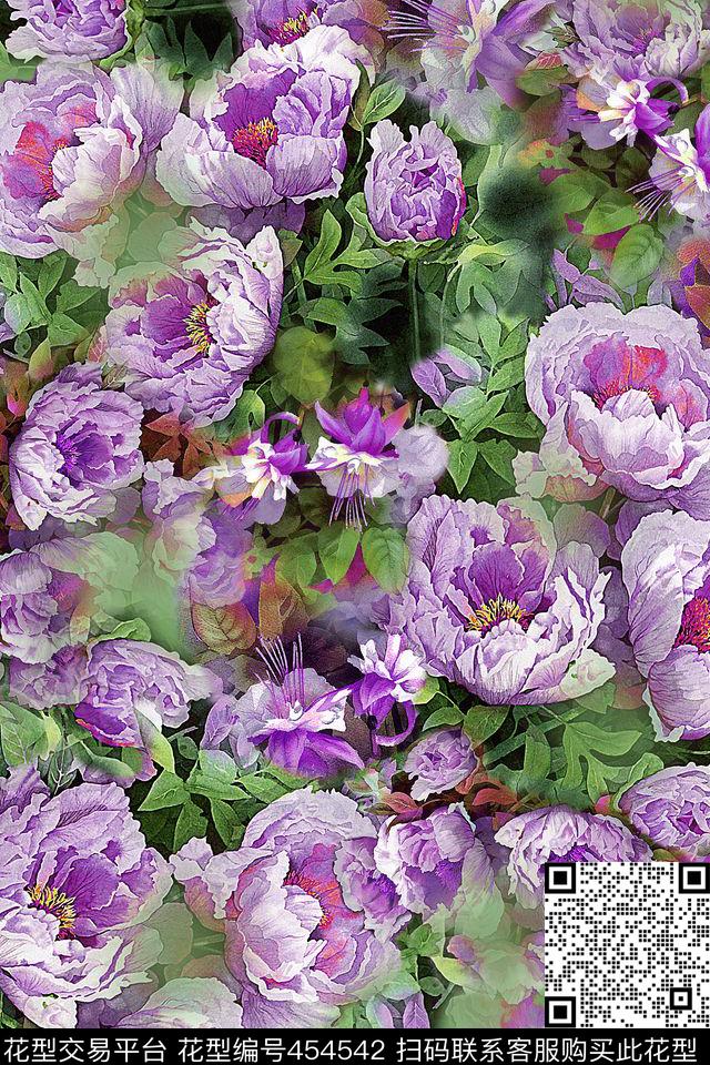 花卉玫瑰花草本数码印花华亿平台下载（图片编号: 454542） - 瓦栏（Walan）