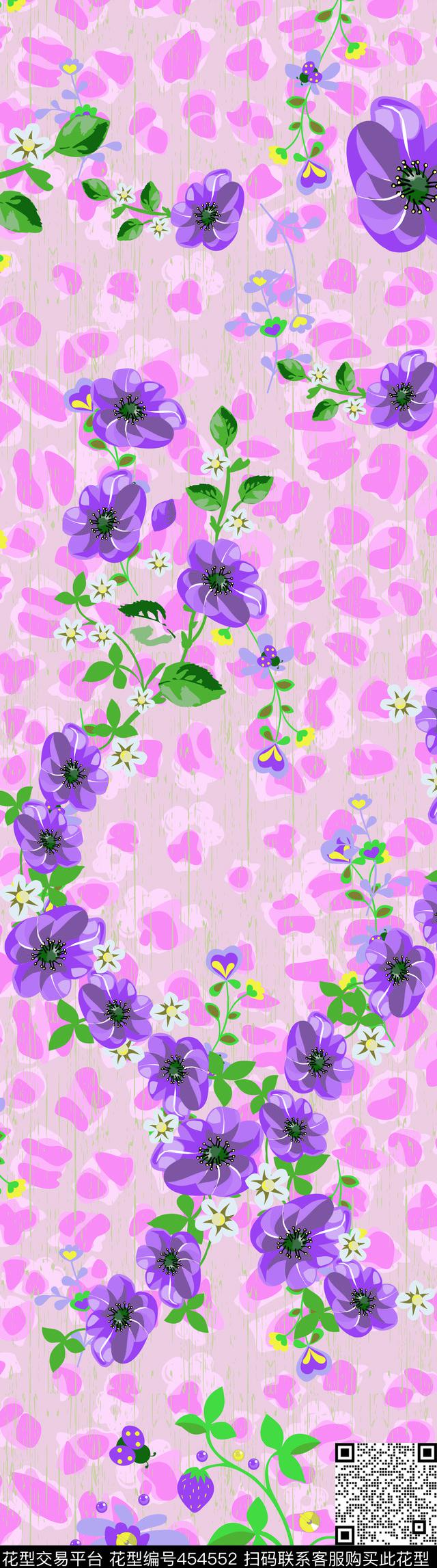 田园风格花卉粉色背景传统印花华亿平台下载（图片编号: 454552） - 瓦栏（Walan）
