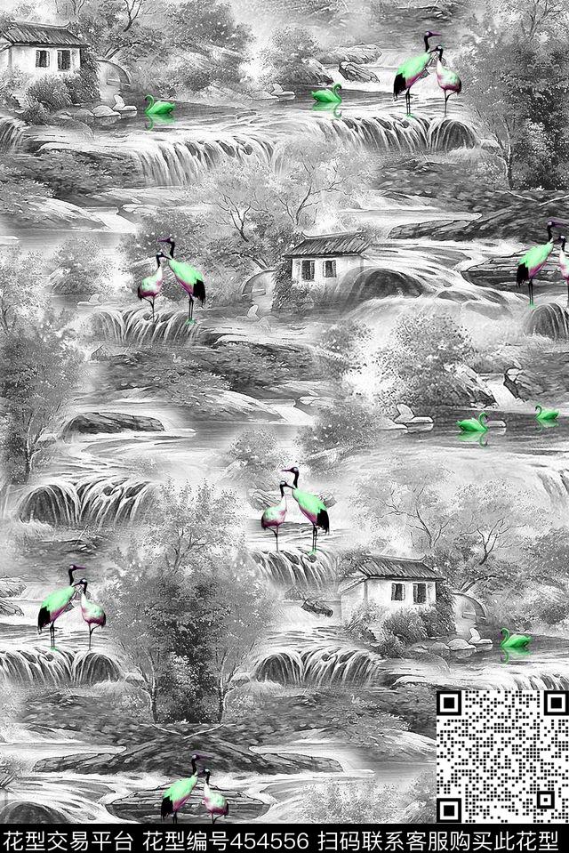高山枫林仙鹤数码印花华亿平台下载（图片编号: 454556） - 瓦栏（Walan）