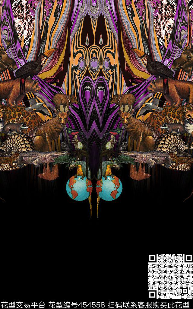 潮流大牌抽象流动线条数码印花华亿平台下载（图片编号: 454558） - 瓦栏（Walan）