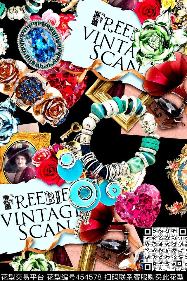 人物相框时尚首饰数码印花华亿平台下载（图片编号: 454578） - 瓦栏（Walan）