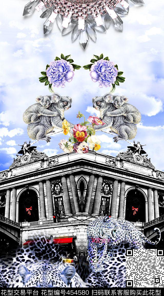 豹子大树花朵数码印花华亿平台下载（图片编号: 454580） - 瓦栏（Walan）