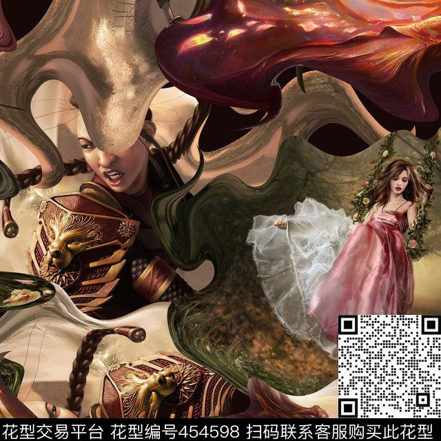 潮流复古人物数码印花华亿平台下载（图片编号: 454598） - 瓦栏（Walan）