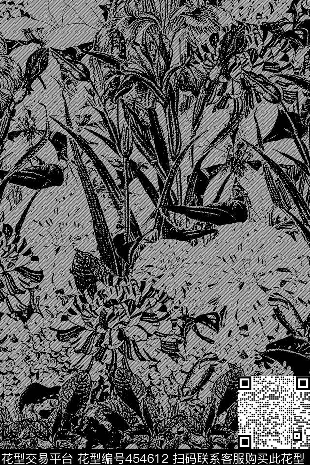 小清新时尚手绘线描稿花卉丛林流行传统印花华亿平台下载（图片编号: 454612） - 瓦栏（Walan）