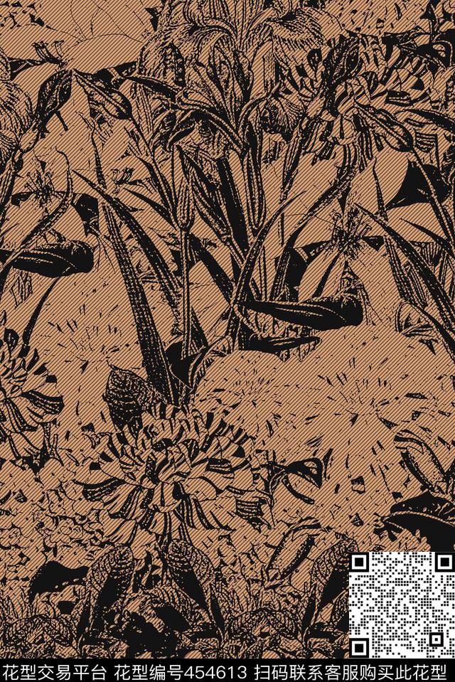 小清新时尚手绘线描稿花卉丛林流行传统印花华亿平台下载（图片编号: 454613） - 瓦栏（Walan）