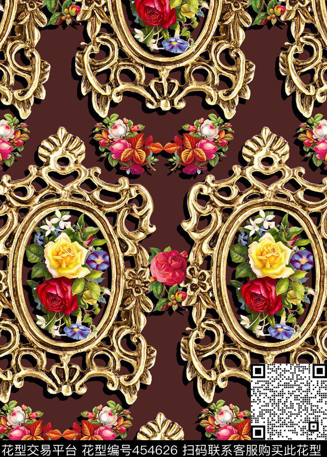 欧式边框花卉数码印花华亿平台下载（图片编号: 454626） - 瓦栏（Walan）