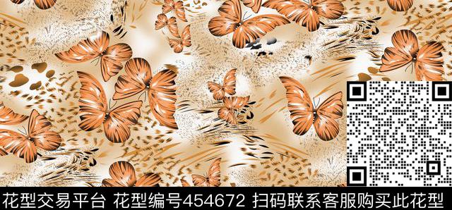 田园蝴蝶虎纹传统印花华亿平台下载（图片编号: 454672） - 瓦栏（Walan）