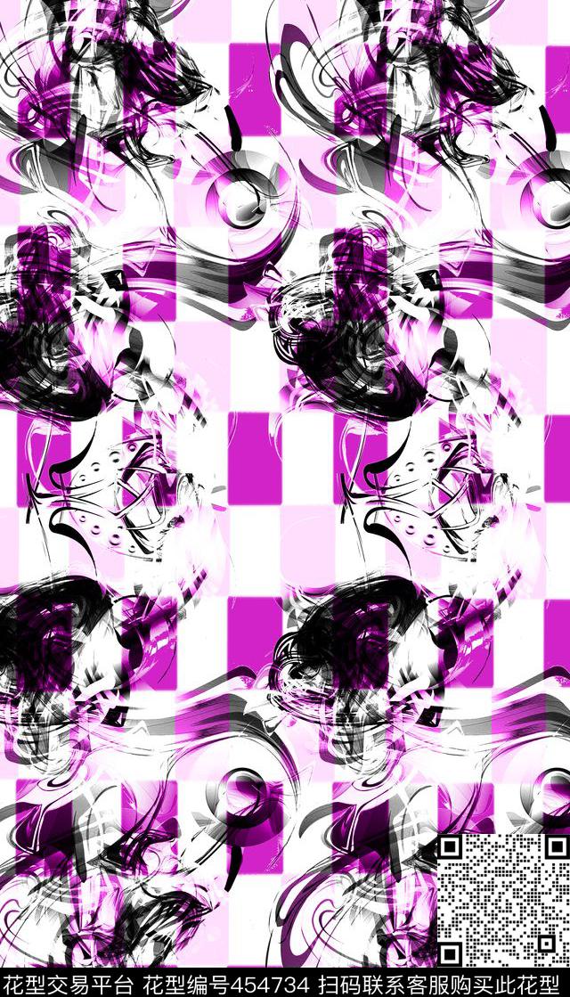 简洁清新格子花卉渐变数码印花华亿平台下载（图片编号: 454734） - 瓦栏（Walan）