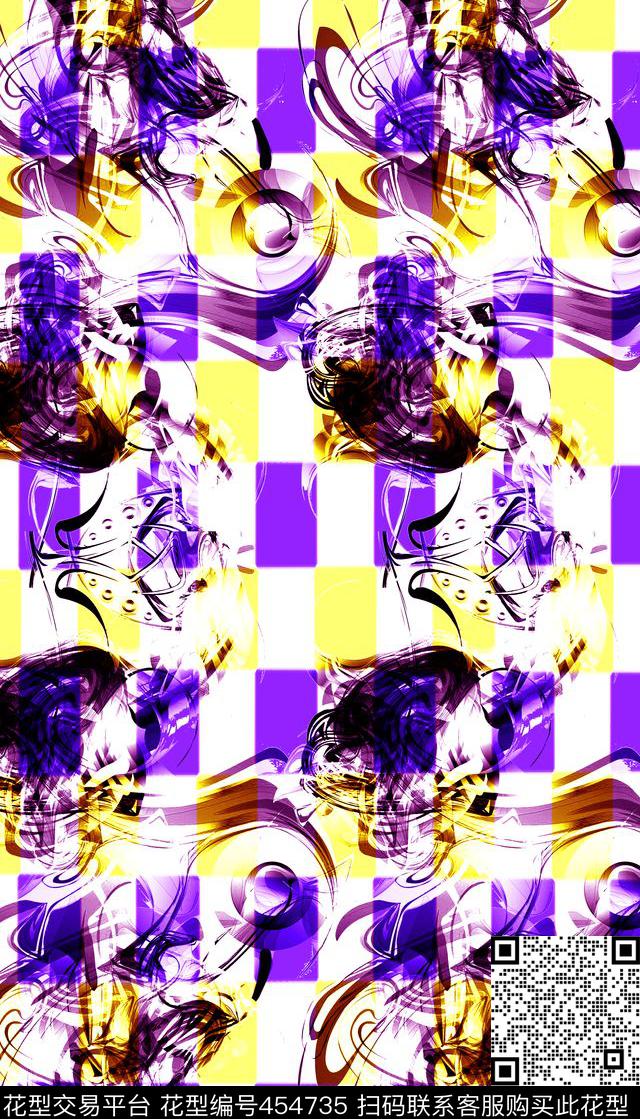 简洁清新格子花卉渐变数码印花华亿平台下载（图片编号: 454735） - 瓦栏（Walan）