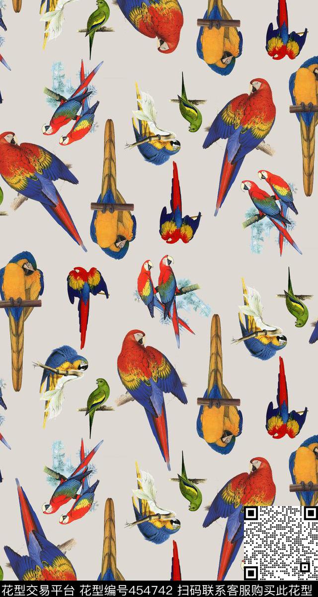 流行时尚动物鹦鹉数码印花华亿平台下载（图片编号: 454742） - 瓦栏（Walan）