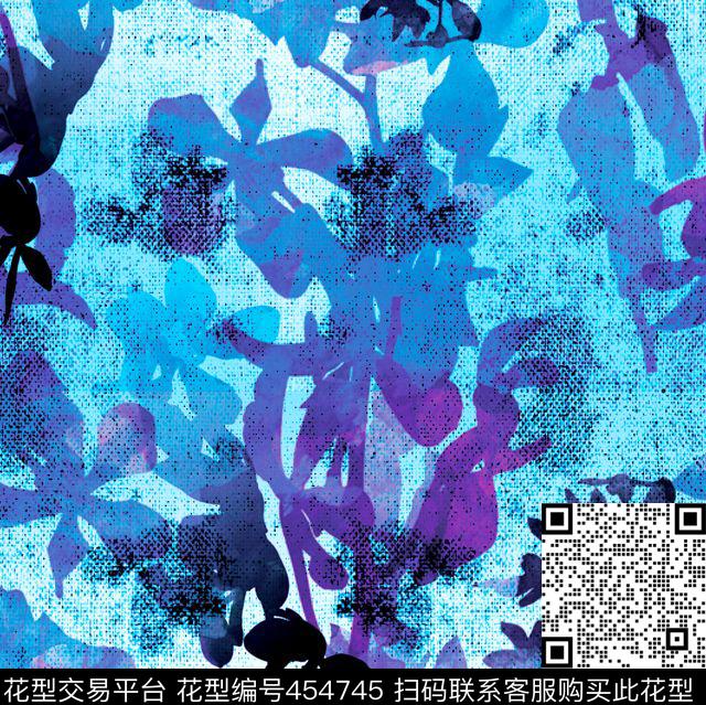 多彩蓝色树叶传统印花华亿平台下载（图片编号: 454745） - 瓦栏（Walan）