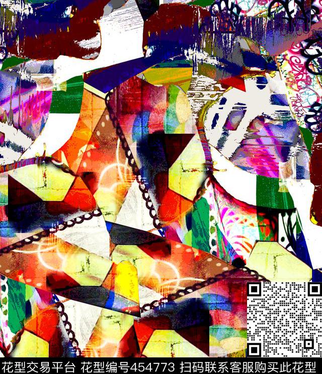 抽象多彩乱色块数码印花华亿平台下载（图片编号: 454773） - 瓦栏（Walan）