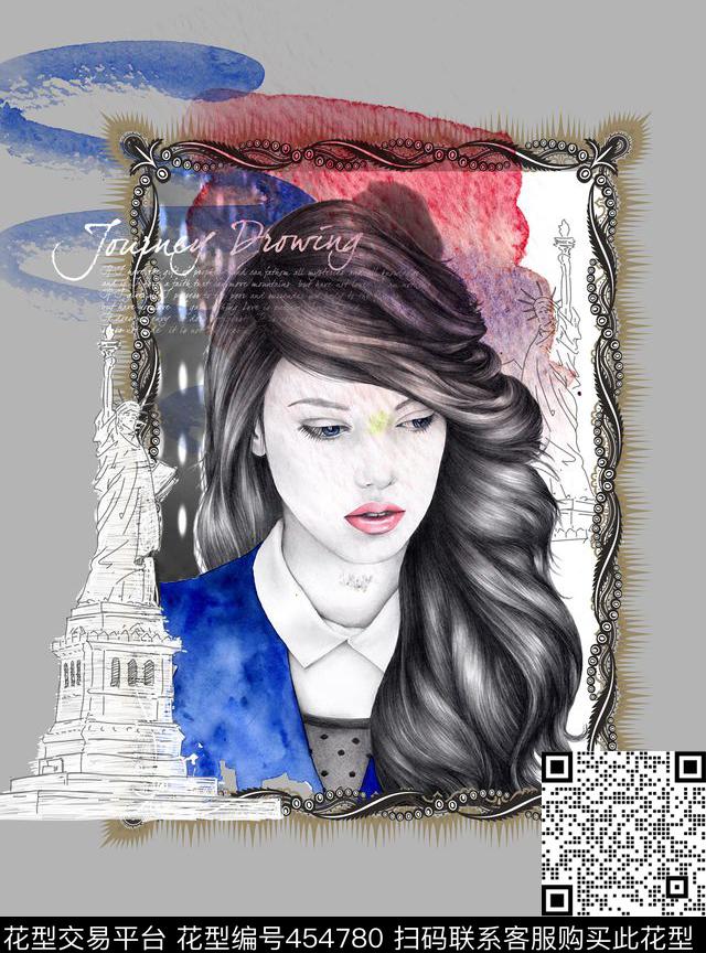 潮流时尚欧美风人物数码印花华亿平台下载（图片编号: 454780） - 瓦栏（Walan）