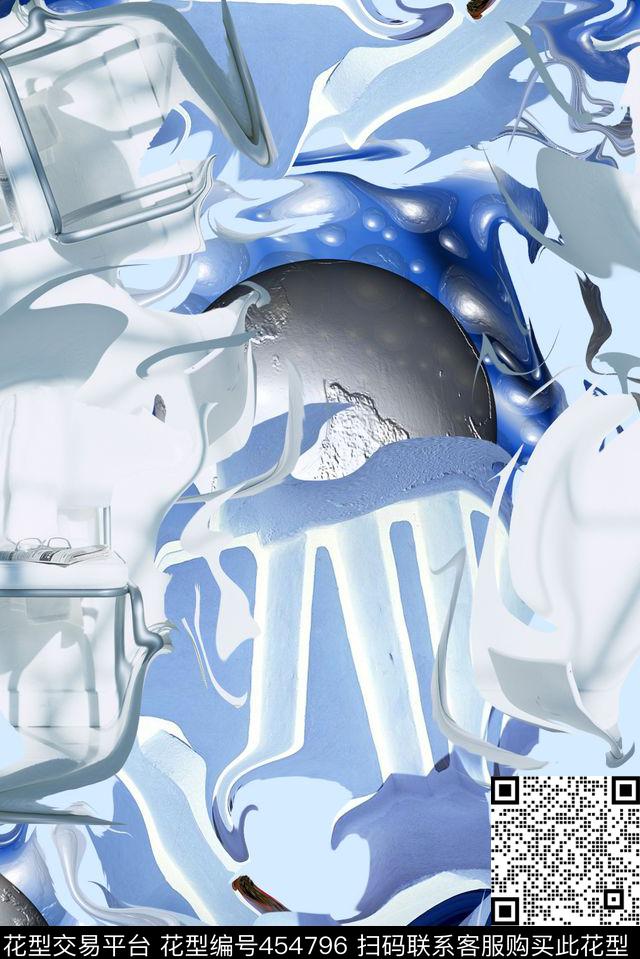 冰川潮流抽象数码印花华亿平台下载（图片编号: 454796） - 瓦栏（Walan）