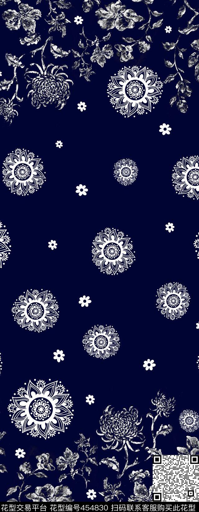 长巾系列花卉剪影传统印花华亿平台下载（图片编号: 454830） - 瓦栏（Walan）