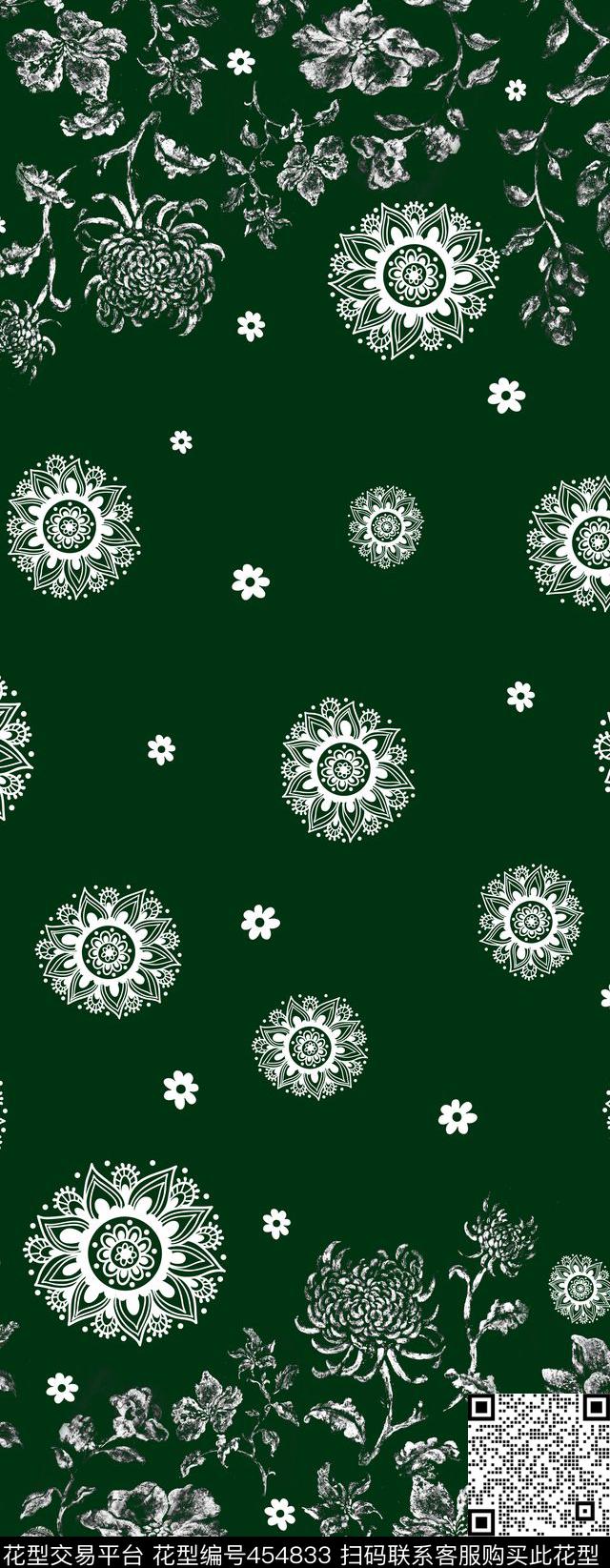 长巾系列花卉剪影传统印花华亿平台下载（图片编号: 454833） - 瓦栏（Walan）