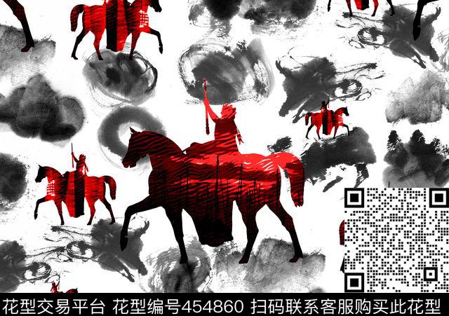 剪影建筑水墨数码印花华亿平台下载（图片编号: 454860） - 瓦栏（Walan）