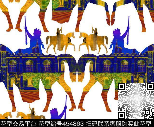 剪影建筑马数码印花华亿平台下载（图片编号: 454863） - 瓦栏（Walan）