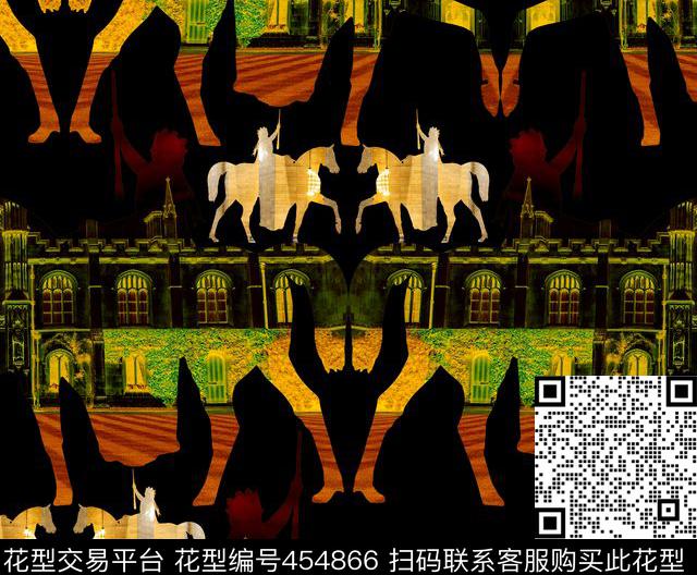 剪影建筑马数码印花华亿平台下载（图片编号: 454866） - 瓦栏（Walan）