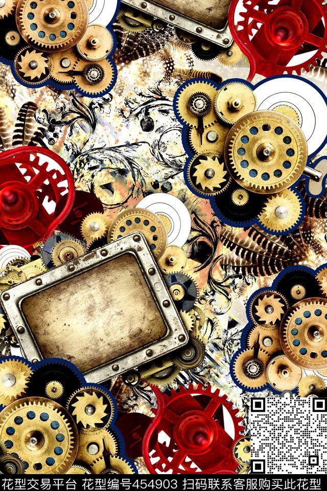 抽象复古机械数码印花华亿平台下载（图片编号: 454903） - 瓦栏（Walan）