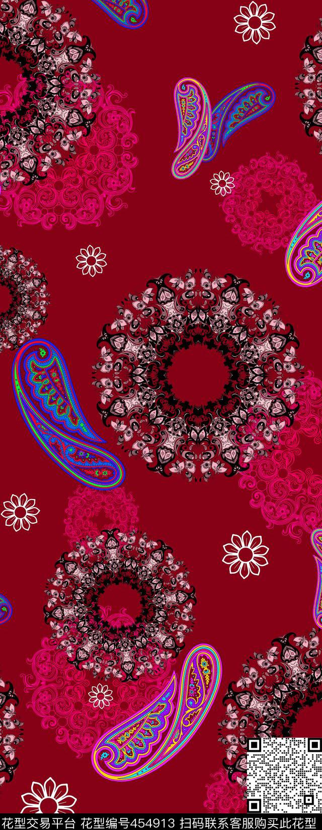 佩斯利曼陀罗圆形传统印花华亿平台下载（图片编号: 454913） - 瓦栏（Walan）