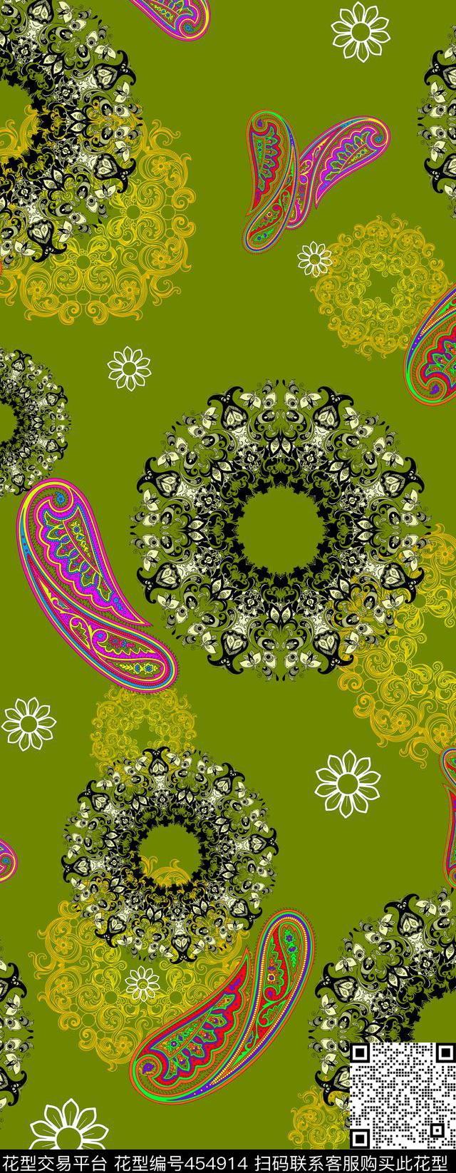 佩斯利曼陀罗圆形传统印花华亿平台下载（图片编号: 454914） - 瓦栏（Walan）