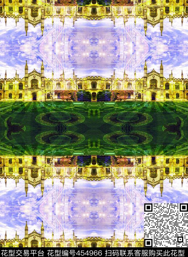 古堡建筑炫彩数码印花华亿平台下载（图片编号: 454966） - 瓦栏（Walan）