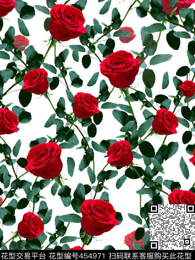 复古油画花玫瑰花叶子绿叶花藤复古红色橄榄绿白底黑底花底底色与花分层传统印花华亿平台下载（图片编号: 454971） - 瓦栏（Walan）