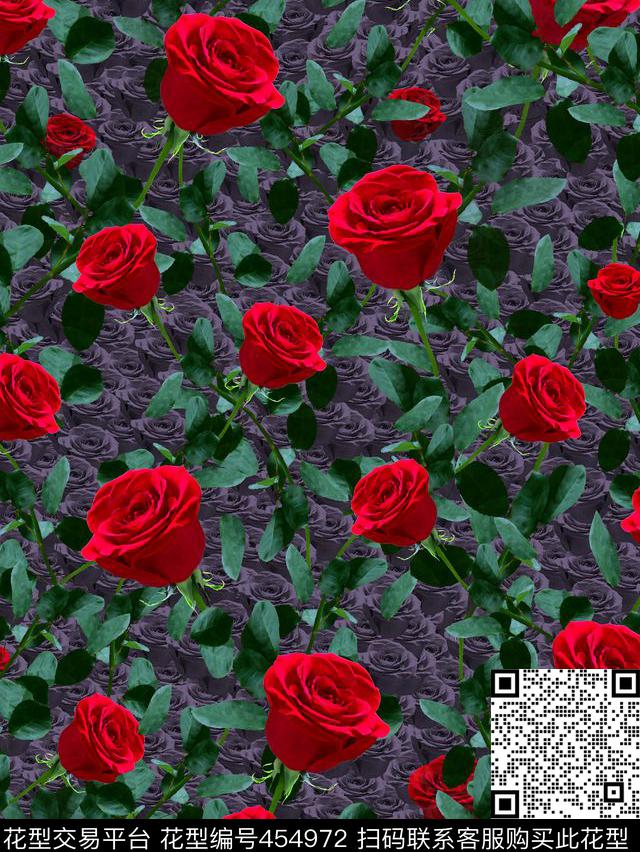 复古油画花玫瑰花叶子绿叶花藤复古红色橄榄绿白底黑底花底底色与花分层传统印花华亿平台下载（图片编号: 454972） - 瓦栏（Walan）