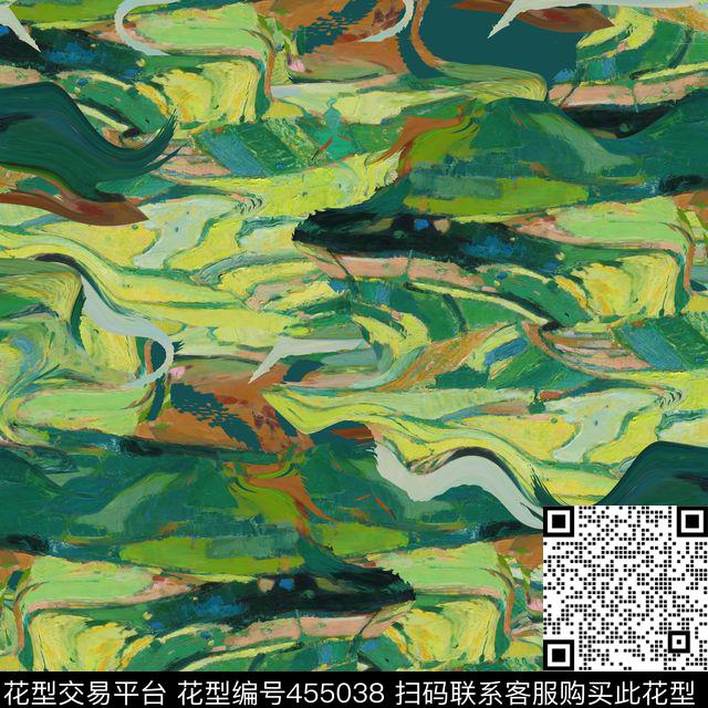 抽象复古绿色数码印花华亿平台下载（图片编号: 455038） - 瓦栏（Walan）