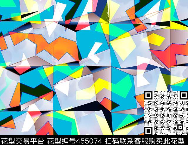 多边形七巧板彩色迷彩数码印花华亿平台下载（图片编号: 455074） - 瓦栏（Walan）