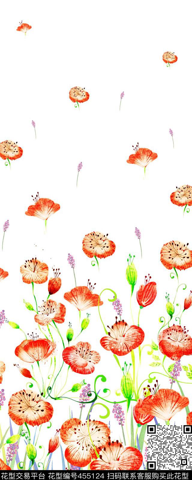定位花卉定位手绘花卉抽象韩国水彩水墨I【花卉】数码印花华亿平台下载（图片编号: 455124） - 瓦栏（Walan）