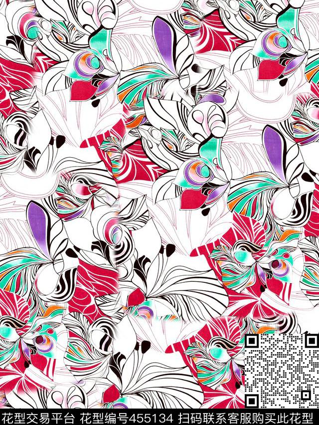 几何花卉时尚数码印花华亿平台下载（图片编号: 455134） - 瓦栏（Walan）