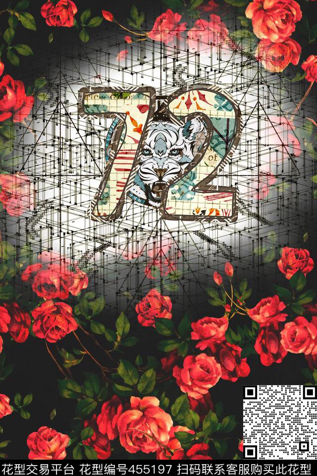 欧美风创意时尚数字72潮流酷炫数码印花华亿平台下载（图片编号: 455197） - 瓦栏（Walan）