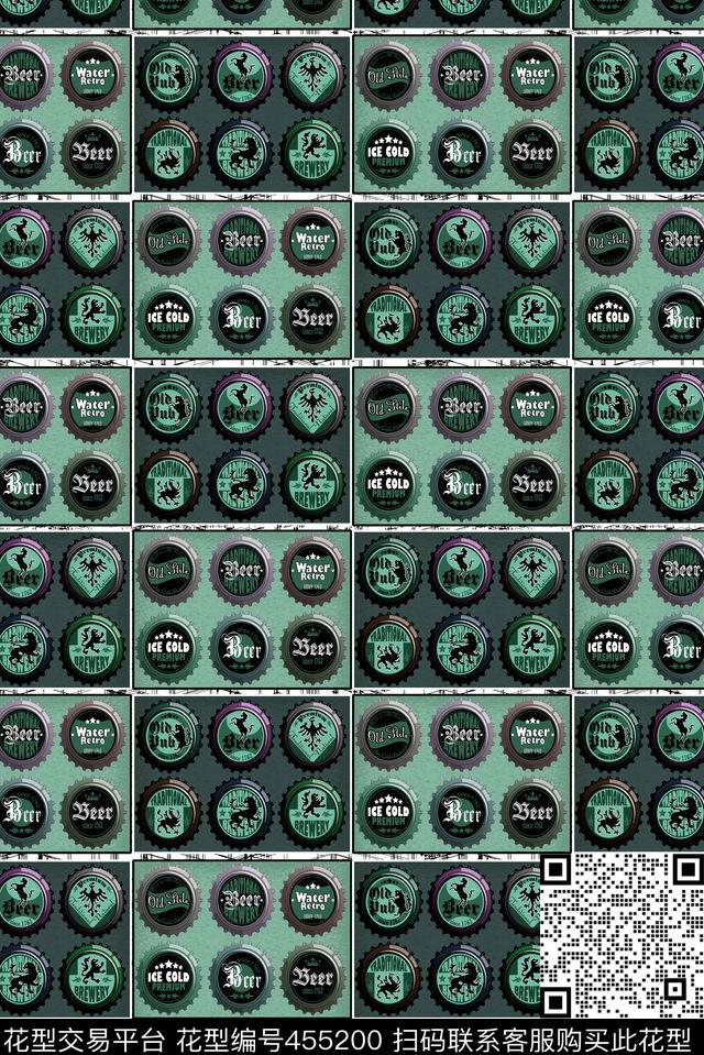 时尚啤酒瓶盖潮流数码印花华亿平台下载（图片编号: 455200） - 瓦栏（Walan）