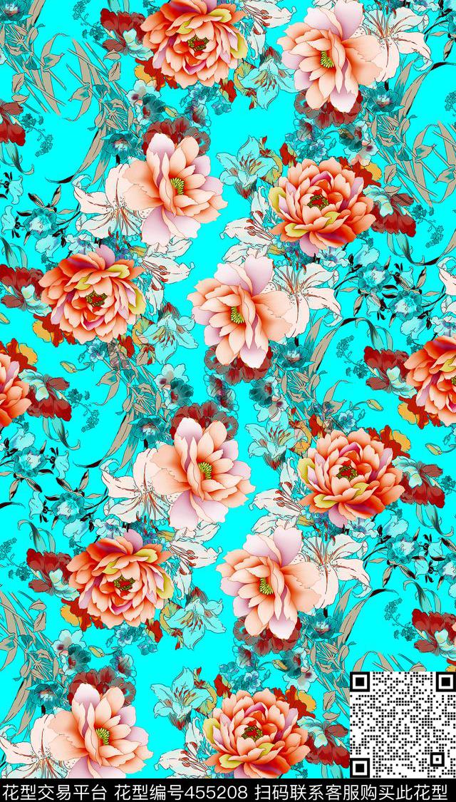 花卉中国风数码印数码印花华亿平台下载（图片编号: 455208） - 瓦栏（Walan）