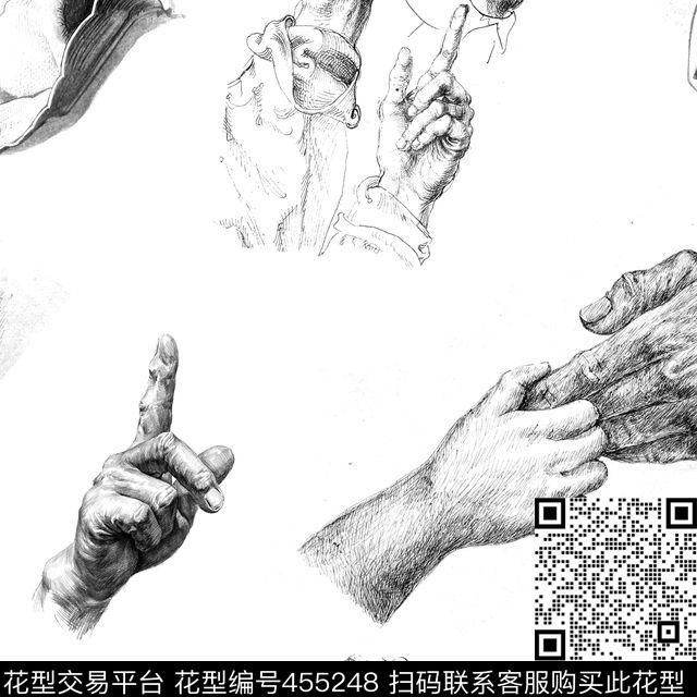 复古素描人手传统印花华亿平台下载（图片编号: 455248） - 瓦栏（Walan）