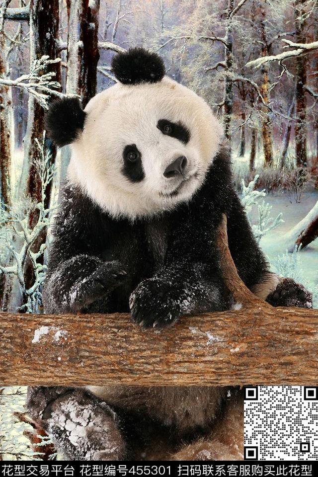 雪景熊猫冬季树林数码印花华亿平台下载（图片编号: 455301） - 瓦栏（Walan）