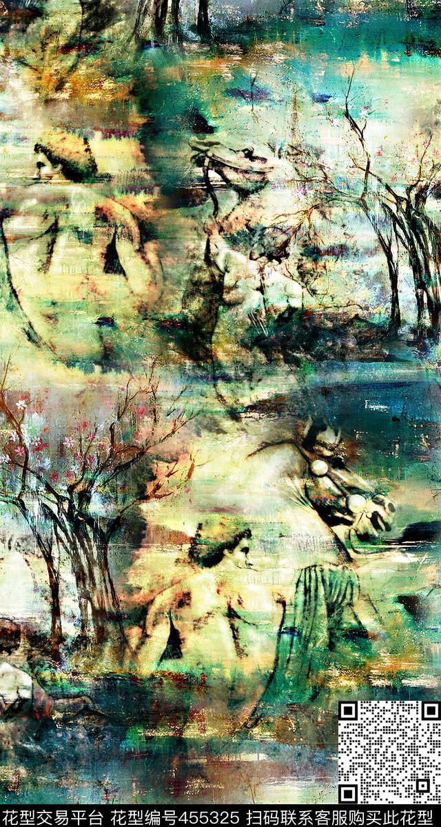 笔触插画服装数码印花华亿平台下载（图片编号: 455325） - 瓦栏（Walan）