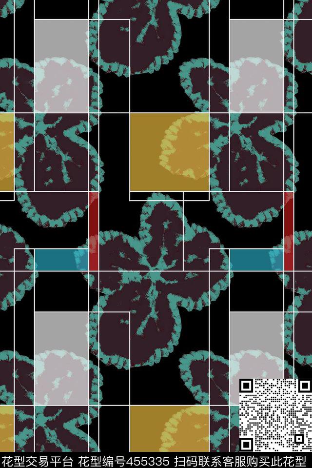 流行前卫时尚油画笔触花朵加透明色块数码印花华亿平台下载（图片编号: 455335） - 瓦栏（Walan）