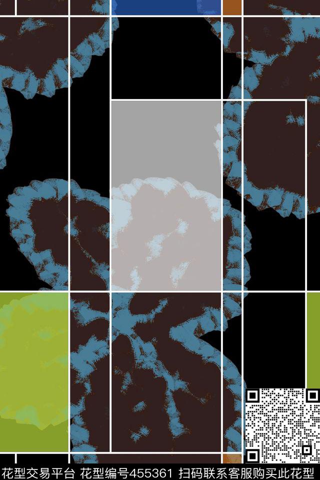 流行前卫时尚油画笔触花朵加透明色块数码印花华亿平台下载（图片编号: 455361） - 瓦栏（Walan）