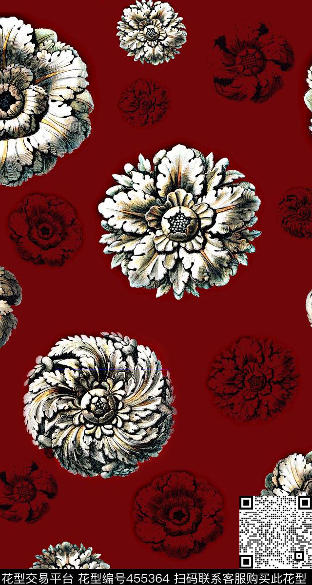 复古欧式线描数码印花华亿平台下载（图片编号: 455364） - 瓦栏（Walan）