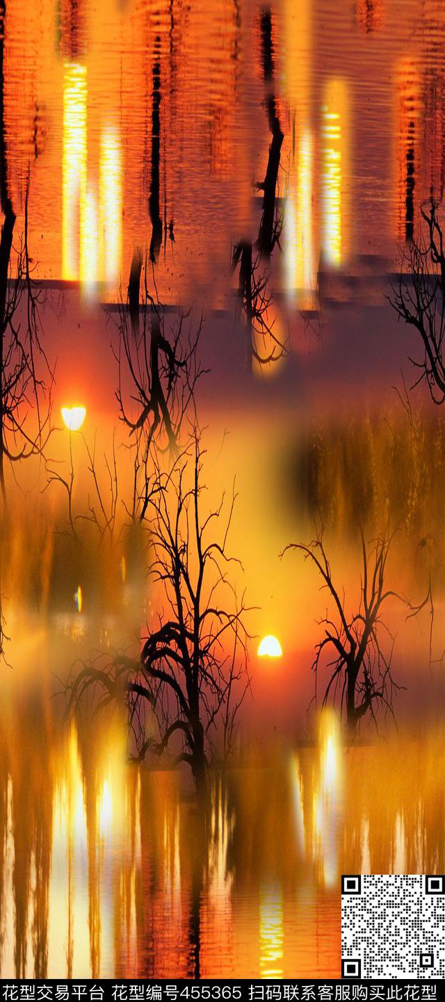风景树太阳传统印花华亿平台下载（图片编号: 455365） - 瓦栏（Walan）